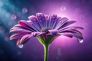 Obraz premium Close-up of purple flower with water droplets on gradient background