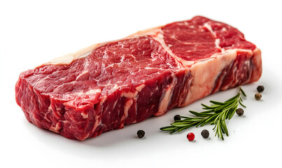 Fototapeta premium Raw marbled steak is a delicious meat, isolated on a white background, Generative ai