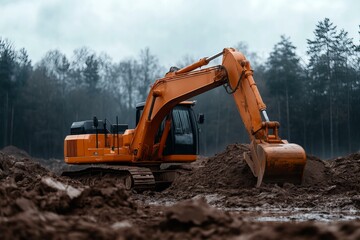 Obraz premium Excavator machine working on the construction site 
