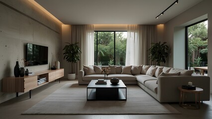 Modern Minimalist Living Room with Neutral Colors and Clean Lines