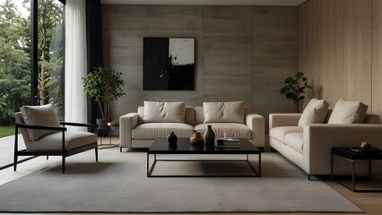 Modern Minimalist Living Room with Neutral Colors and Clean Lines