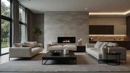 Fototapeta premium Modern Minimalist Living Room with Neutral Colors and Clean Lines