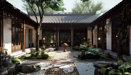 Fototapeta premium House and garden with lotus