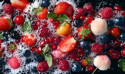 Fototapeta premium fruits and vegetables,pattern with vegetables, _food_high_in_water-soluble_fiber,Various_ingredients_and_food_icon_sets, generation AI