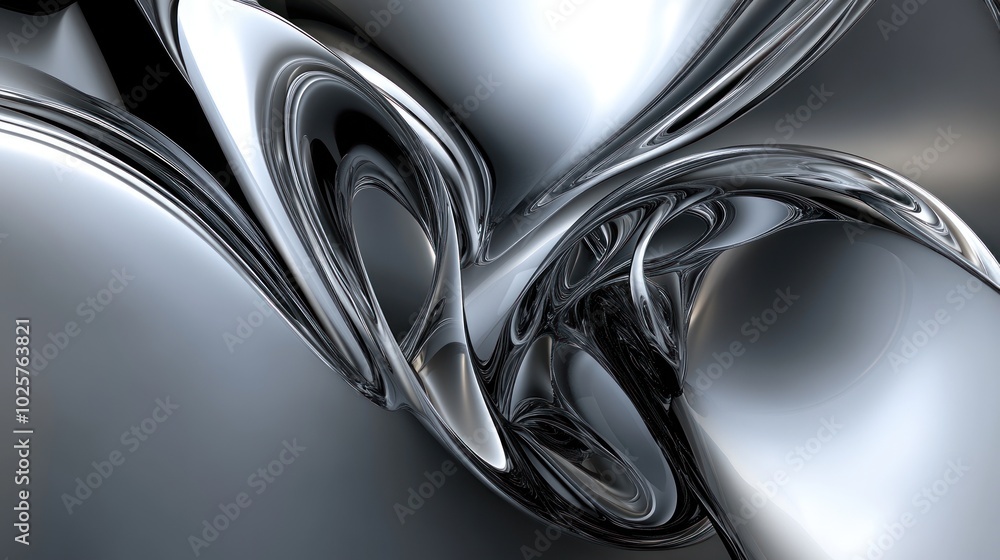 Poster abstract silver metallic background with flowing lines and curves.