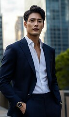 Man in a suit and a white shirt.