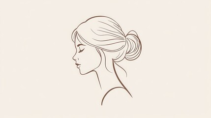 Simple line drawing of a woman's face in profile, with closed eyes and hair pulled back in a bun.