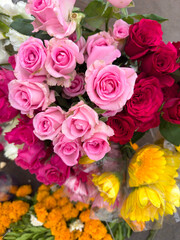 Multi Color Roses and Other Flower Bokeh Image