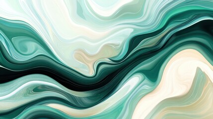 Obraz premium Abstract fluid art with swirling teal and cream patterns.