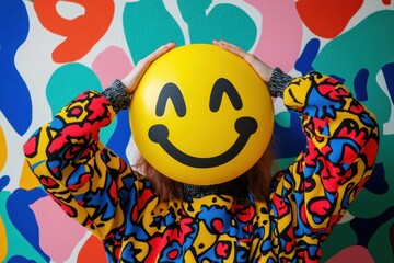 Naklejka premium Masked Emotions: A Playful Representation of Emotional Health with Abstract Colors