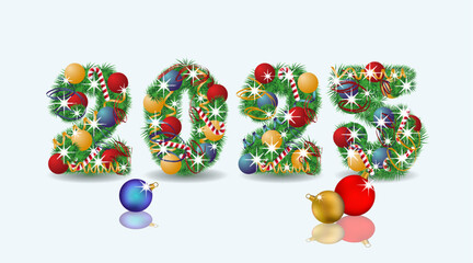 Happy New 2025 year invitation card, vector illustration