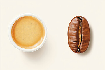 Warm cup of coffee roasted coffee bean top view