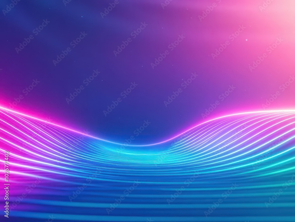 Aufkleber glowing parallel lines forming a gradient wave pattern, soft neon hues, minimalistic digital art