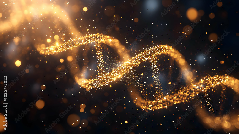 Poster golden particles form elegant double helix structure