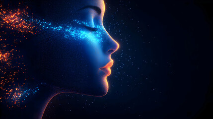 Abstract Face with Glowing Particles Background Animation