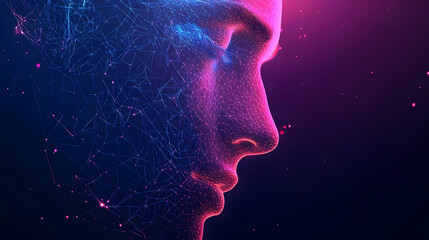 Obraz premium Abstract Face with Glowing Lines on a Dark Background