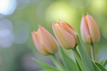 Fototapeta premium Close-Up of Peach Tulip Buds in Soft Focus. 