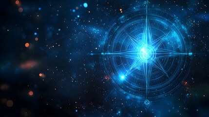 Obraz premium Blue Compass Glows with Energy on a Galaxy Background