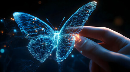 Abstract Butterfly Glowing With Energy In Hand