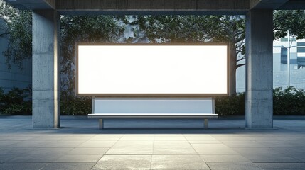 Fototapeta premium Blank Lightbox billboard for information display in a station area, with natural daylight highlighting the surface.
