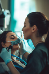 Obraz premium A side view of a respiratory therapist assisting a patient with a breathing exercise as part of their longterm treatment plan