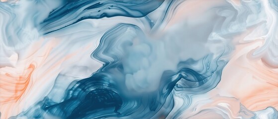 Abstract background featuring swirling marble texture in indigo, amber, and ash colors. This modern luxury design creates an elegant backdrop for banners, wallpapers, or covers.