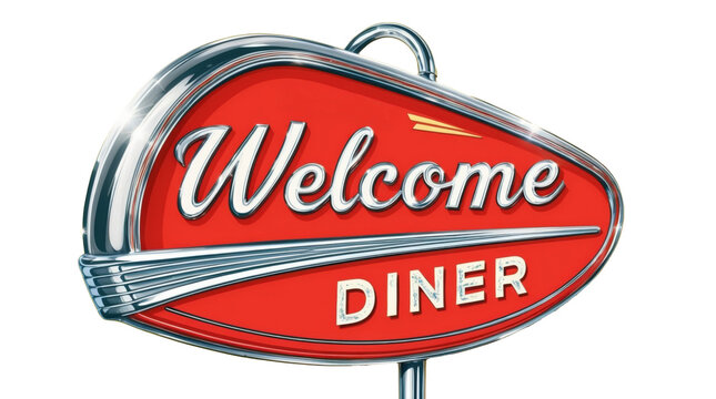retro welcome logo in the shape of a diner sign.