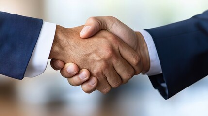 Obraz premium Close-up handshake between two businesspeople in formal suits 