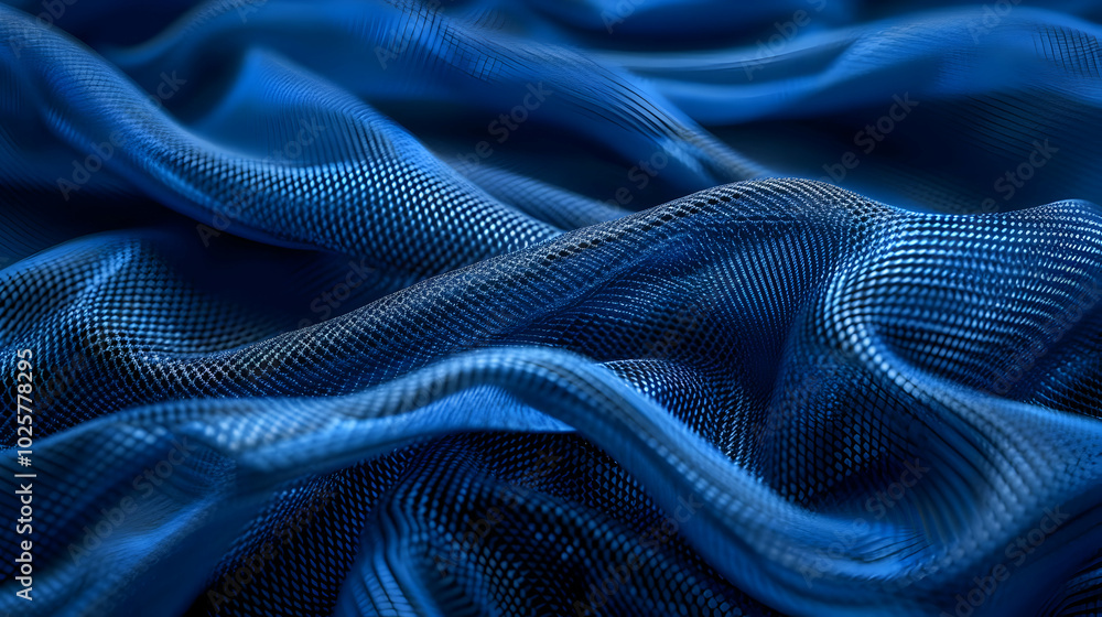 Poster abstract blue textured fabric background with soft waves and a subtle pattern.