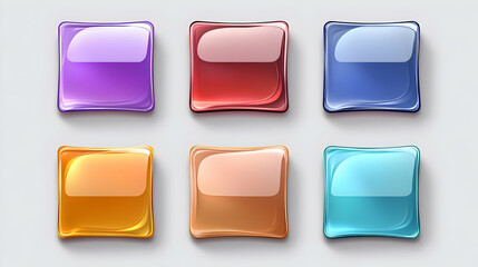 Six Colorful Shiny Glass Square Button Icons