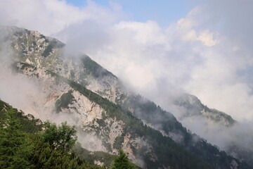 peak in the Austrian Alps. It's foggy