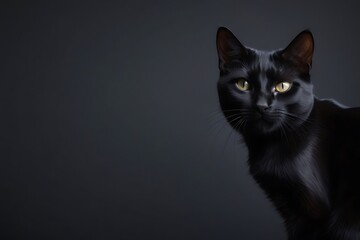 Obraz premium Majestic black cat with striking yellow eyes in low light
