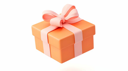 Obraz premium Orange Gift Box with Pink Ribbon Rotating on White Background
