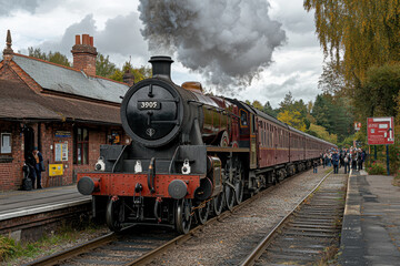 Naklejka premium classic steam locomotive . AI generative.