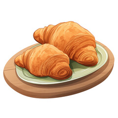 Fototapeta premium Two Fresh Croissants On A Wooden Plate For Breakfast