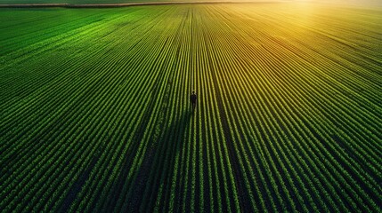 Obraz premium Vibrant Green Field with Young Crops Under Bright Sunlight