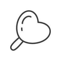 Cute lollipop icon. Hand drawn monochrome illustration of a heart-shaped candy isolated on a white background. Vector 10 EPS.
