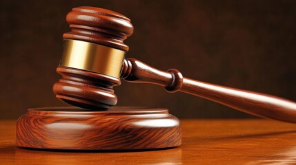 Gavel symbolizing justice, law, courtroom, wooden design, legal proceedings