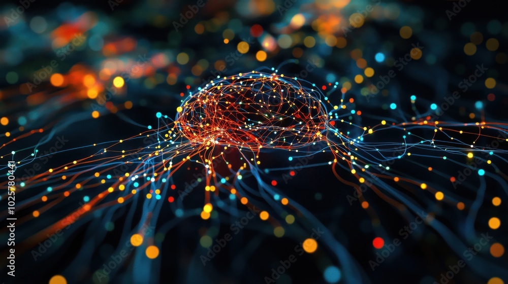 Aufkleber abstract brain network visualization with colorful connections and lights