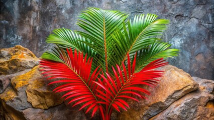 Close-up of red sealing wax palm tree on abstract rock background