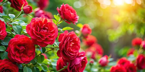 close-up of red rose flower bush in summer