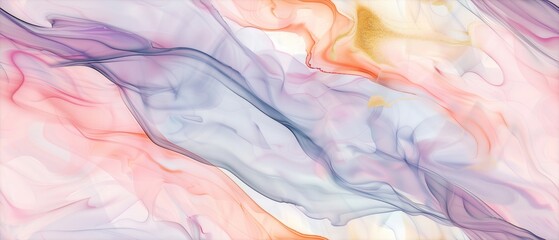 An abstract background featuring a swirling marble texture in peach, violet, and gold colors, perfect for a modern luxury design backdrop for banners, wallpapers, or covers.
