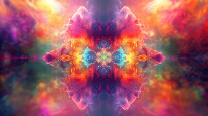 Abstract colorful smoke with symmetrical design.