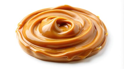 Creamy caramel dessert isolated on white background from above