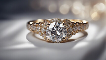 A close-up view of a luxurious diamond ring, highlighting its exquisite detail and craftsmanship.