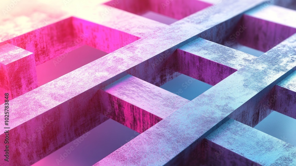 Poster abstract 3d grid of concrete with colorful light.