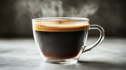 Hot coffee in a mug with visible steam on a clean surface
