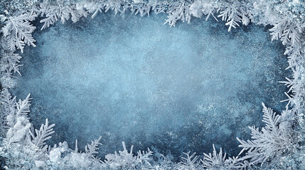 Sharp icy frame with frozen edges and frosted crystals