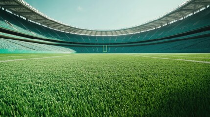 Fototapeta premium Bright Green Football Field Wide Shot