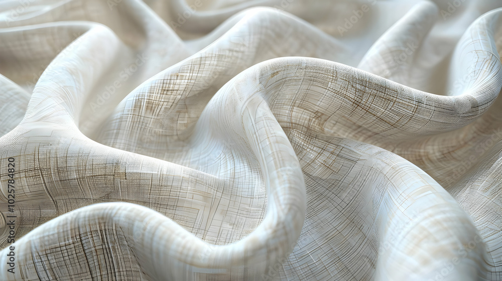 Poster white fabric with a subtle grid pattern, creating a flowing and abstract texture.